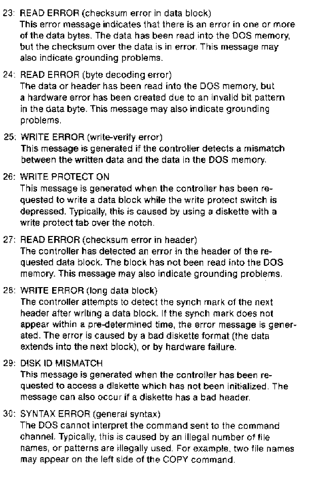 fax of  error numbers and descriptions 23-30