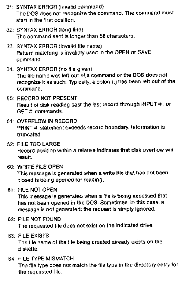 fax of  error numbers and descriptions 31-64