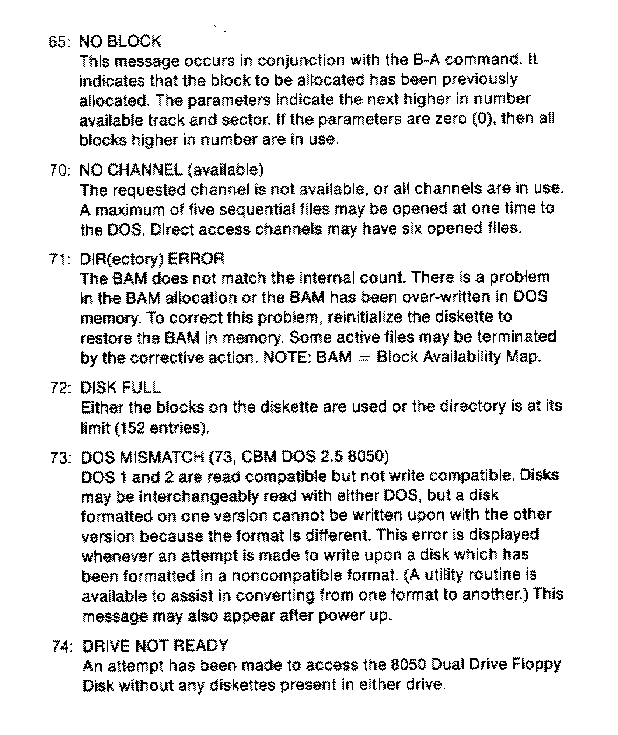 fax of  error numbers and descriptions 65-74